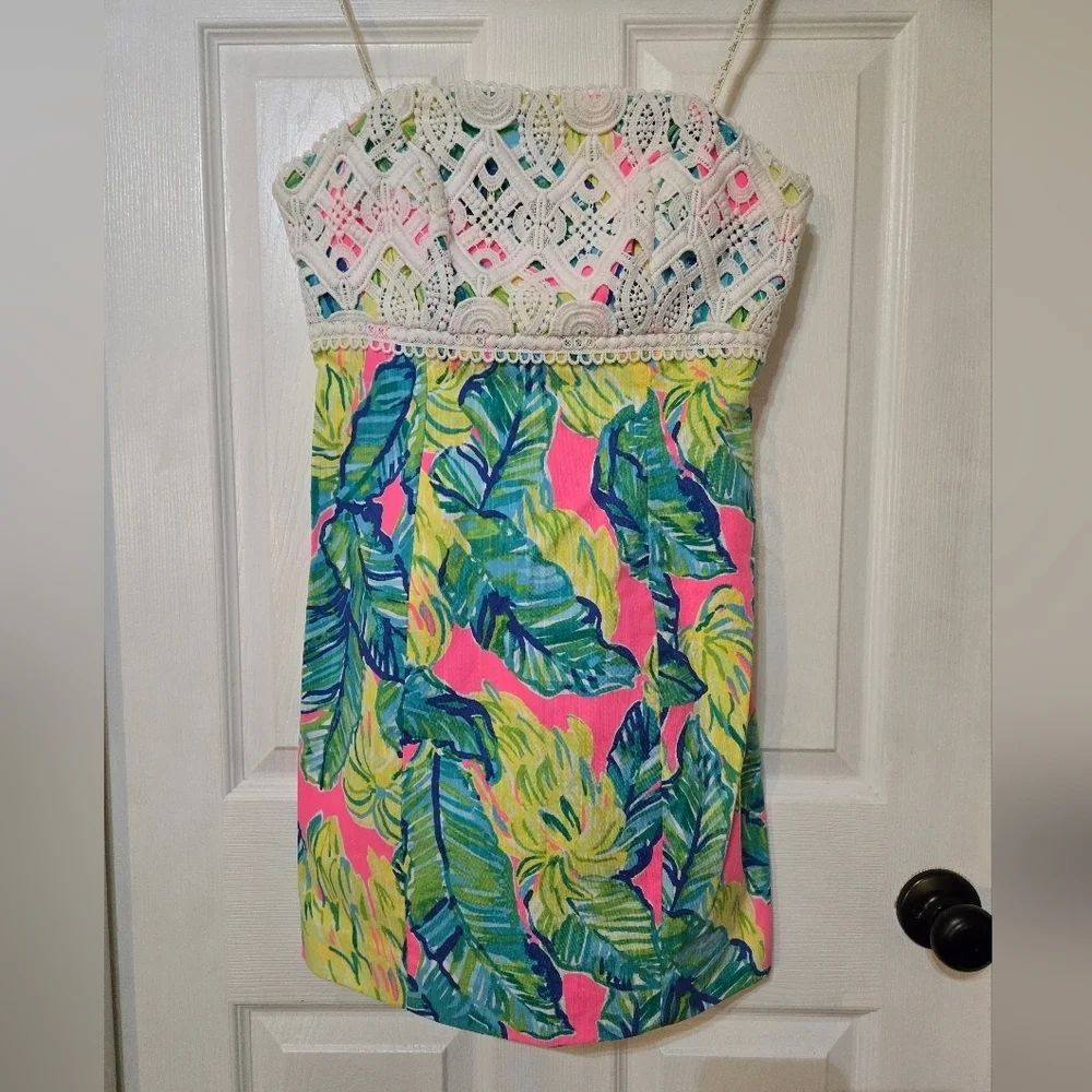 Lilly Pulitzer Strapless Dress - White, Pink, Green